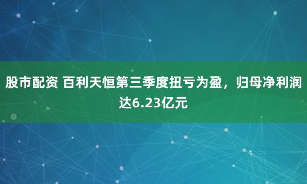 股市配资 百利天恒第三季度扭亏为盈，归母净利润达6.23亿元